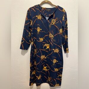 Navy Blue Equestrian Print Dress